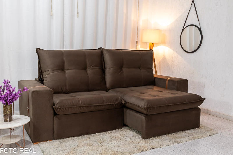 Sofá Retrátil Reclinável Santiago Veludo Marrom 524 Larg. 2.50m - Molas Ensacadas