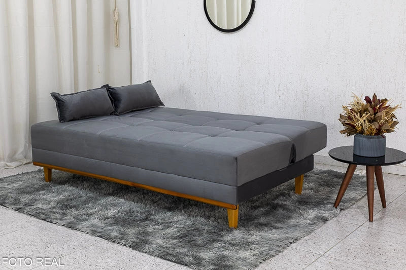Sofá Cama Madrid larg. 1.80m Molas Bonnel Veludo Cinza 2303 - Móveis furniture