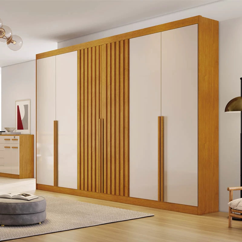 Roupeiro Siena Ripado 6 Portas Larg. 2.70m MDF Nature/Off Bianchi - Móveis furniture