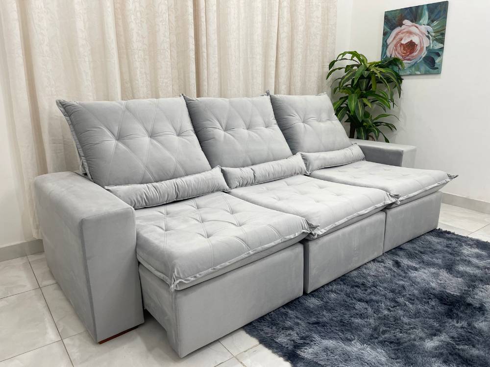 Sofá Retrátil Reclinável Las Vegas 2.70m – Prata - Móveis furniture