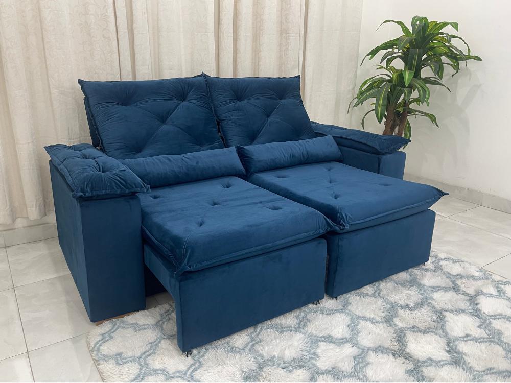 Sofá Retrátil Reclinável Grécia 1.90m – Azul Veludinho - Móveis furniture