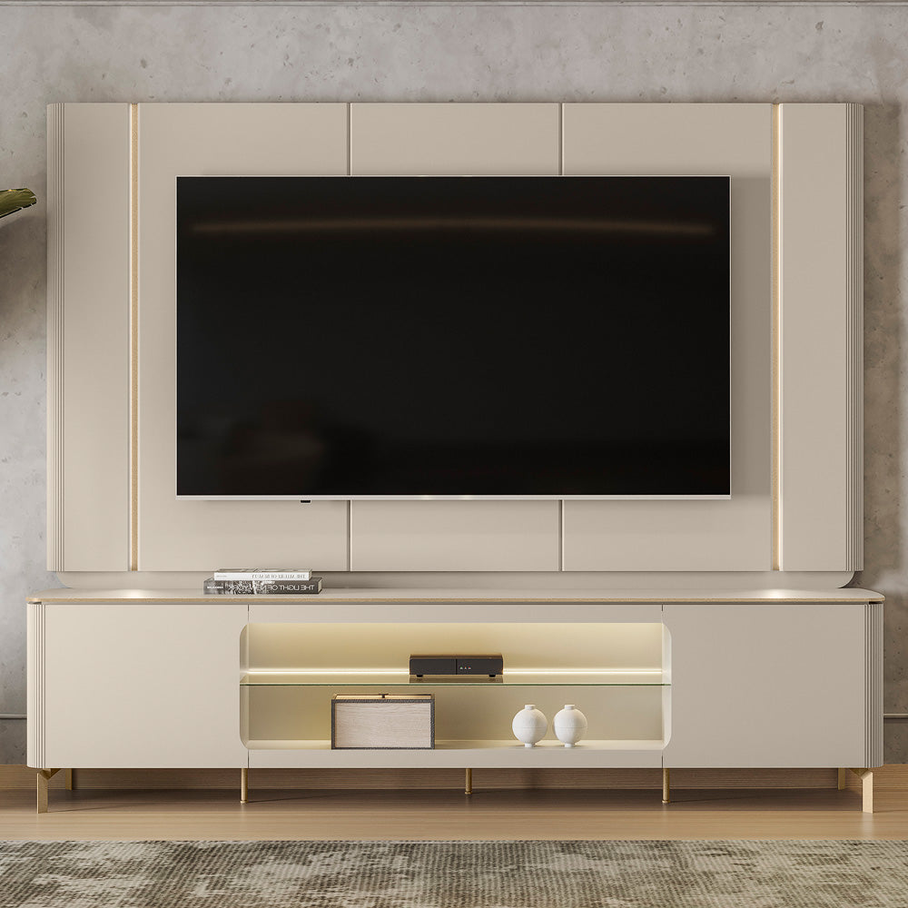 Painel + Rack Santorini Off White/Tauari Fosco – LINEA BRASIL