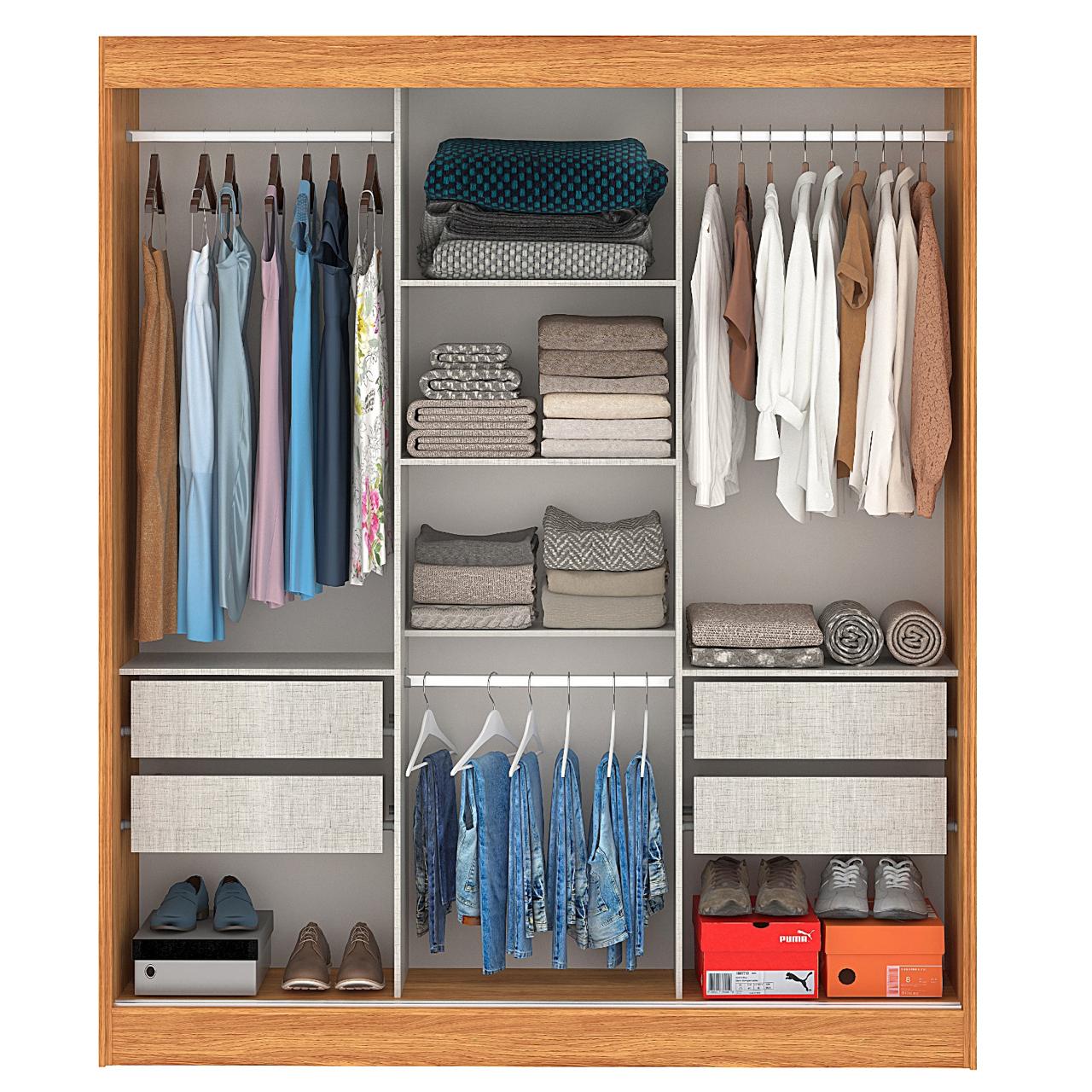 Guarda-roupa 3 Portas (com Espelho) Capri 1,70 M Cinamomo/grafite/off White – Fellicci