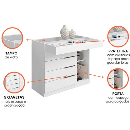 Cômoda Sapateira Arv Sevilha com Porta Joias 1 Porta e 5 Gavetas Aramoveis