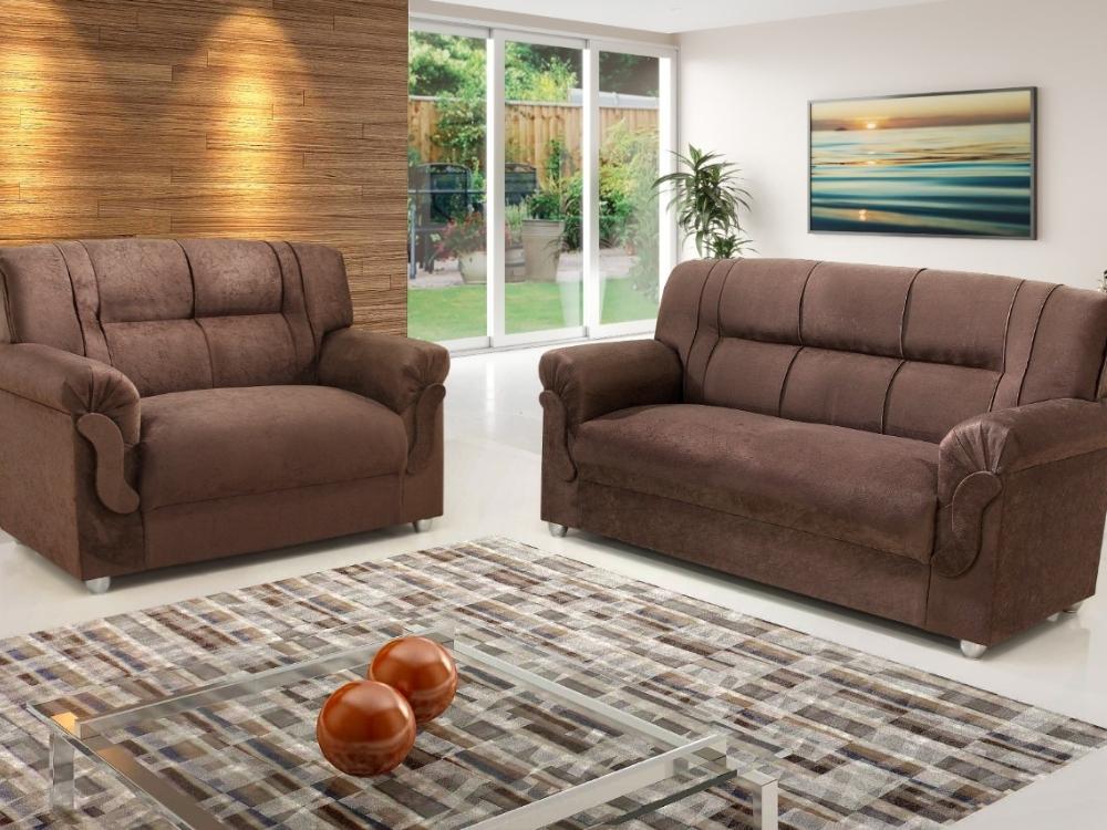 Conjunto de sofá 2 x 3 lugares REF 5014 – Marrom - Móveis furniture