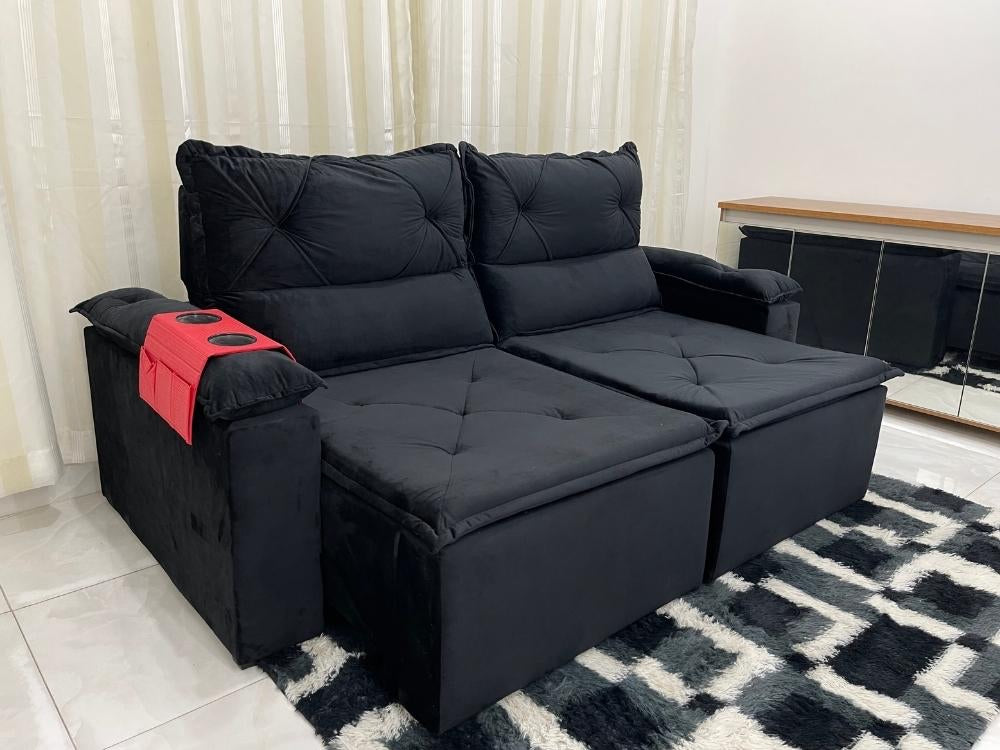 Sofá Retrátil e Reclinável REF 2025 2.00m – Preto Veludão - Móveis furniture