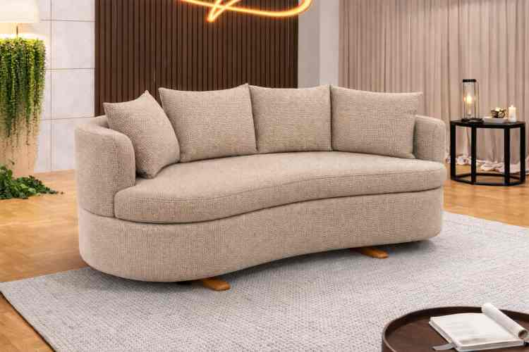 Sofa Living Organic M-204 3 Lugares 2,00m - Tecido Boucle Côr Bege B474 Martins Estofados
