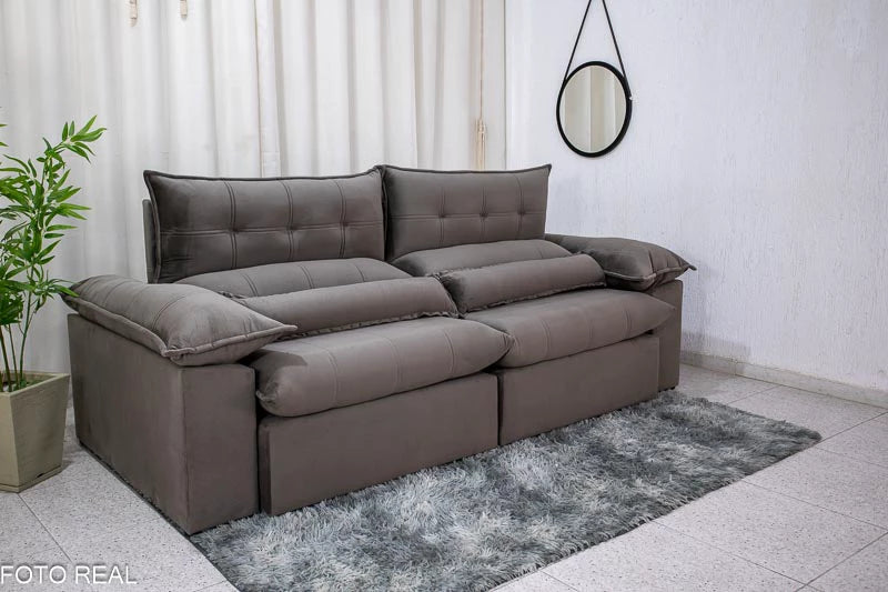 Sofá Retrátil Reclinável 2.50m Lenon Veludo Marrom - D28 Soft e Molas Ensacadas - Móveis furniture