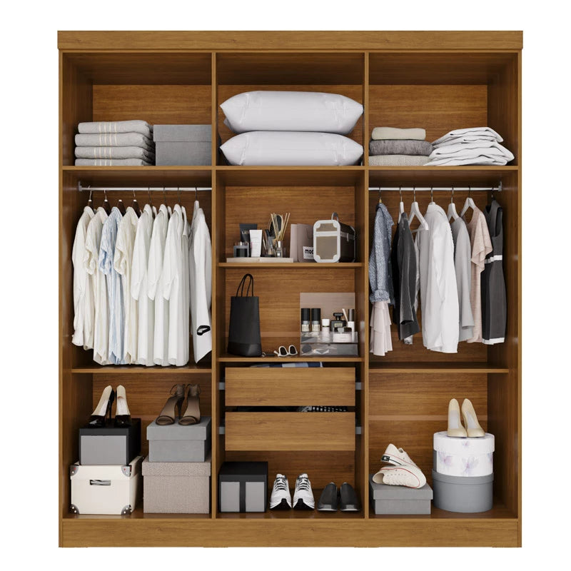 Guarda-roupa Vision 1.80m Cinamomo/Off Porta Reflecta e LED - Sallêto