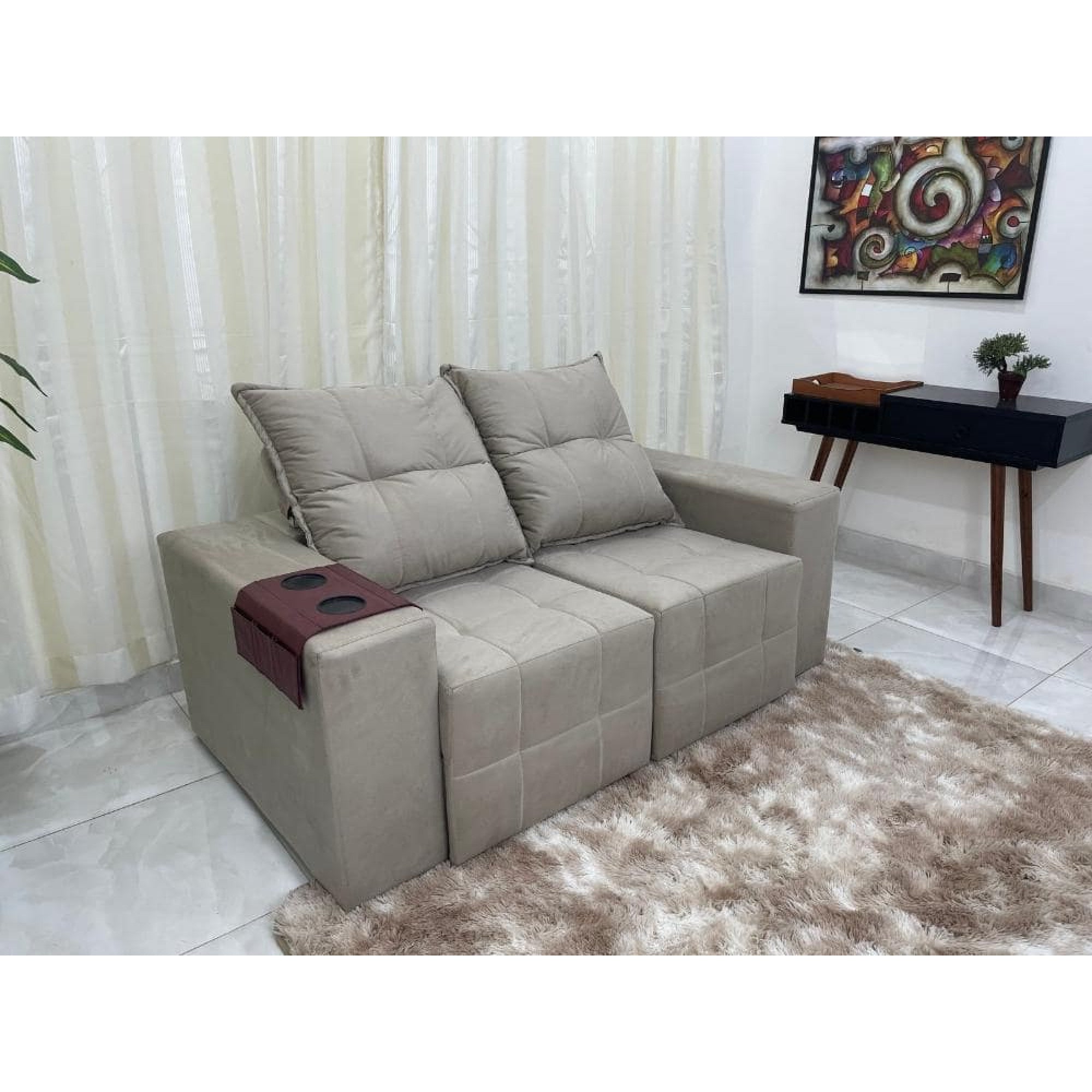 Sofá Espanha Retrátil Reclinável 1,50m - Bege - Móveis furniture