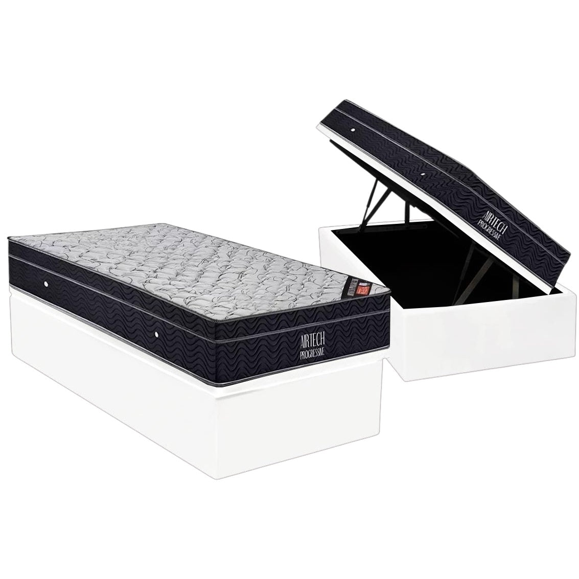 Colchão Solteiro Airtech Progressive D26 + Base Box Baú Biostar Branco – ORTOBOM + BIOSTAR