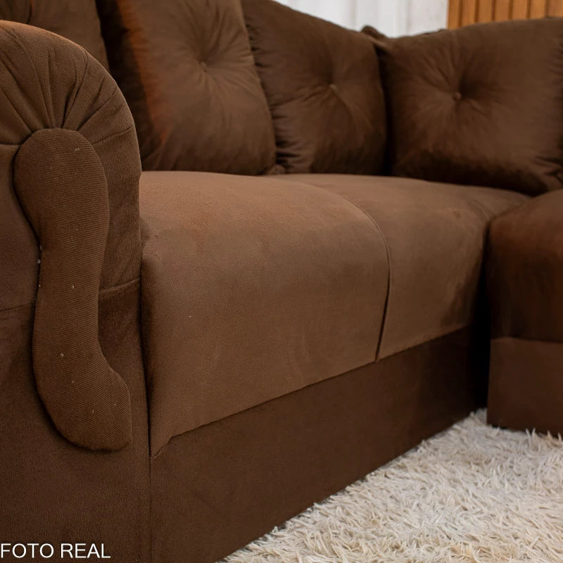 Sofá Canto Bianca Veludinho Marrom RF