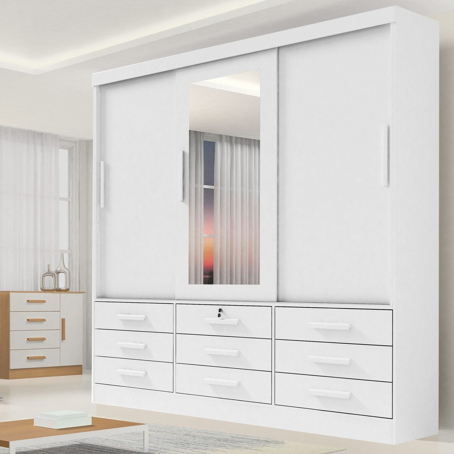 Guarda-Roupa 3 Portas Meridian 2,00 m Branco – D’DORO MÓVEIS