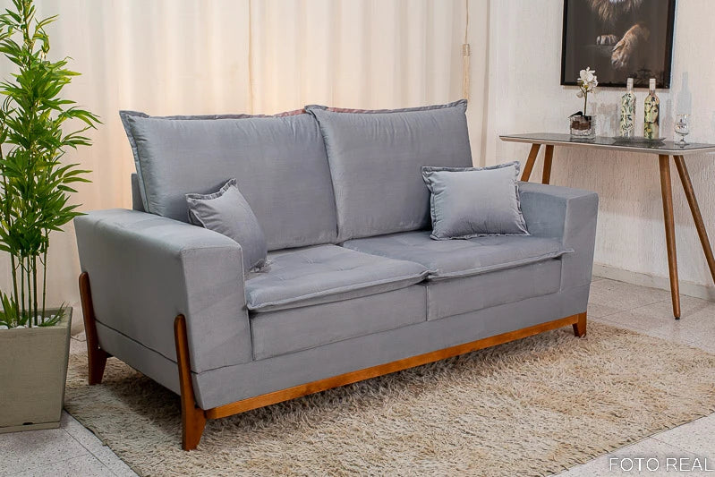 Sofá 3 lugares Havaí Luxo 2.00m Veludo Cinza 562 Molas Ensacadas - Móveis furniture