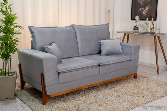 Sofá 3 lugares Havaí Luxo 2.00m Veludo Cinza 562 Molas Ensacadas - Móveis furniture