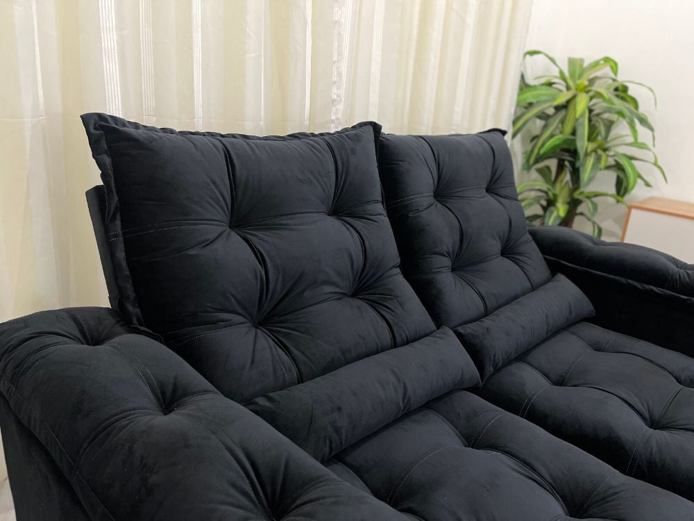 Sofá Retrátil Reclinável Atenas 2.00m – Preto Veludo - Móveis furniture