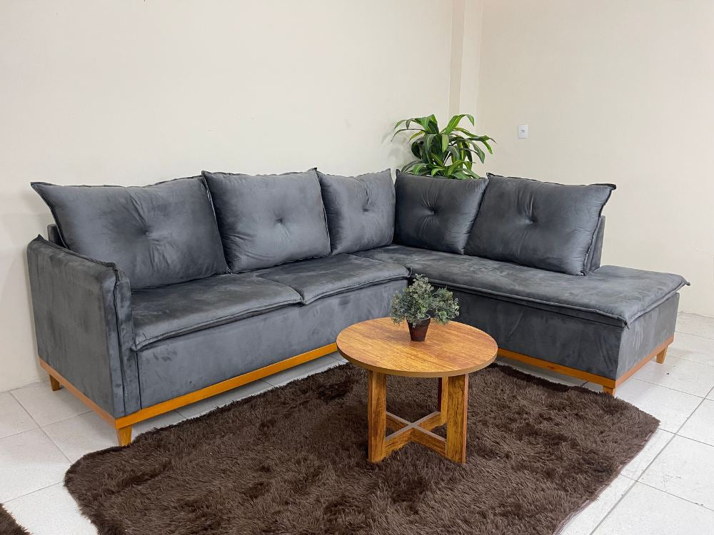 Sofá de Canto 2 x 3 Lugares Malibu – Cinza Veludo - Móveis furniture