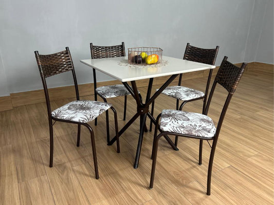 Conjunto Mesa Tubular Macaé Tampo Circular 0.75 Com 4 Cadeiras Ratam – Marrom/Off White