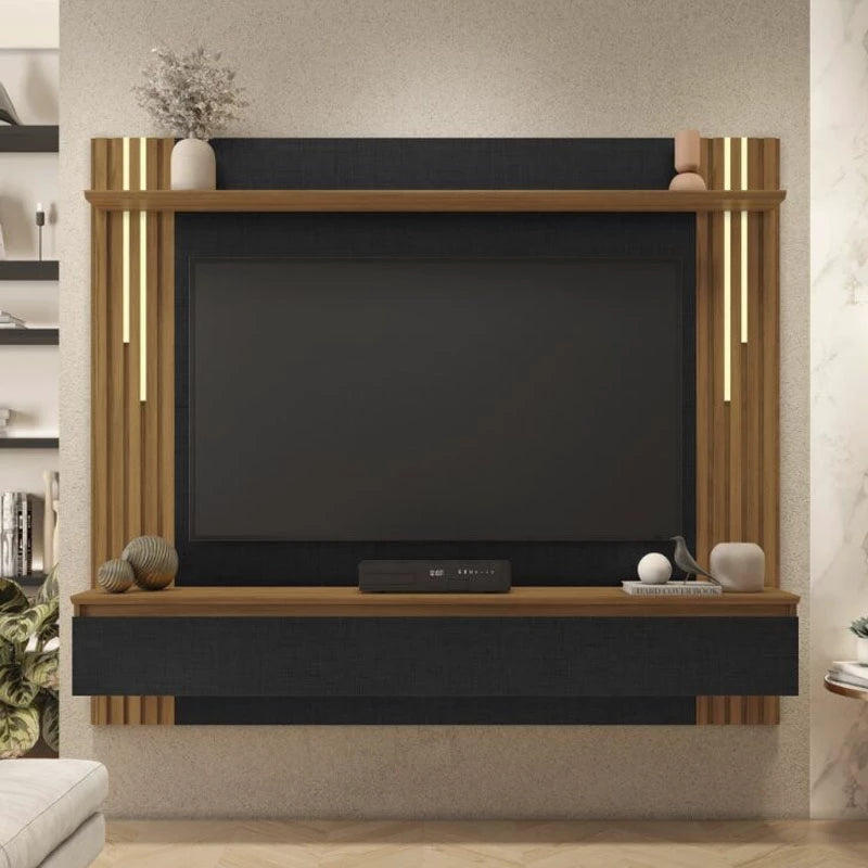 Painel NT 1345 Ripado Larg. 1.80m Preto/Freijó - Móveis furniture