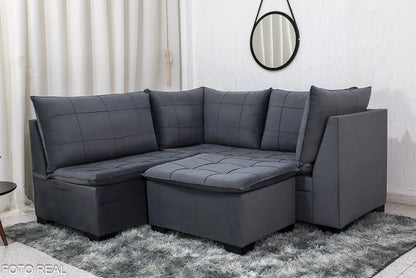 Sofá Canto 5 lugares com Puff Viena Veludo Grafite - Móveis furniture
