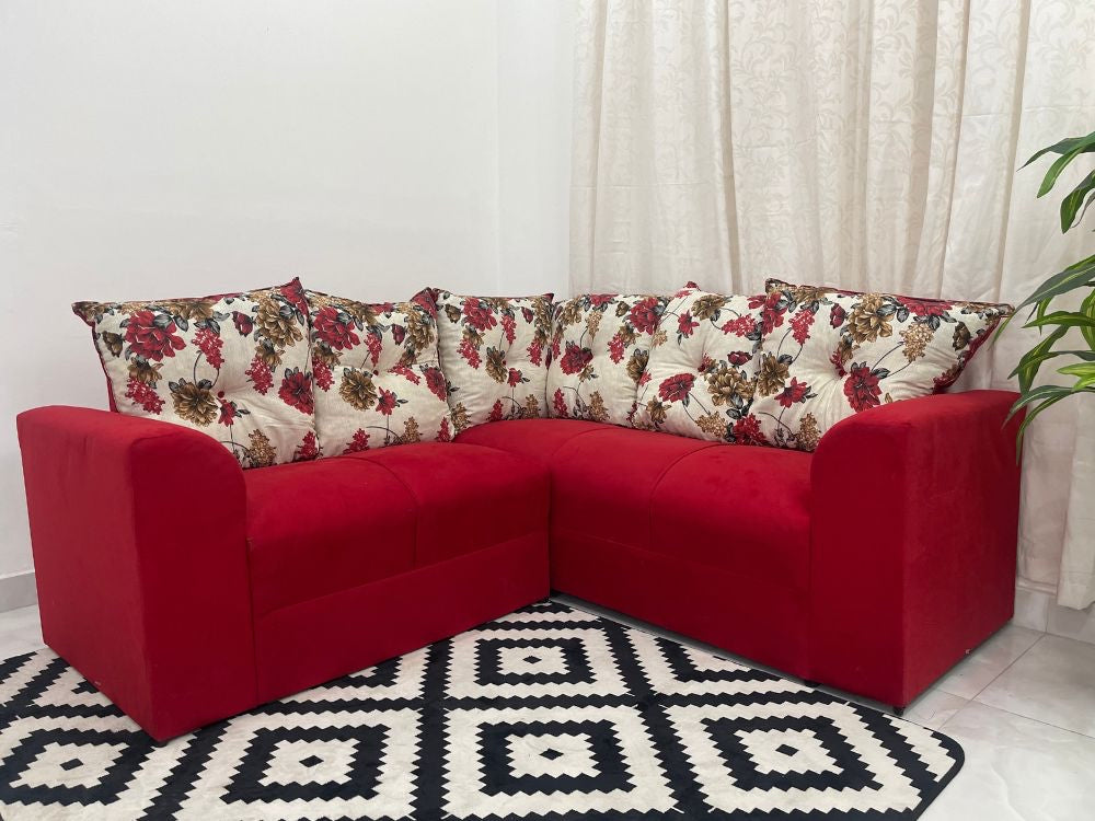 Conjunto de sofá de canto 2 x 3 lugares Félix – Vermelho/Floral Flex - Móveis furniture