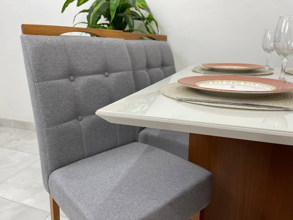 Mesa de Jantar Helo 0.90×0.90 Com 4 Cadeiras Nicole – Mel/Off White/Cinza - Móveis furniture