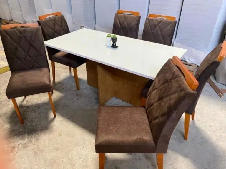 Mesa de Jantar Los Angeles 160cm + 6 Cadeiras – Vidro/MDF - Móveis furniture