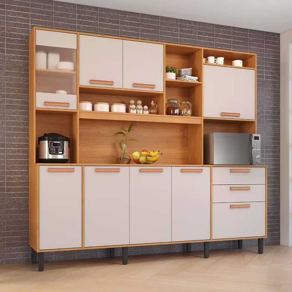 Kit Cozinha Compacta Napoles c/ 8 Portas 3 Gavetas 9 Prateleiras- Cinamomo/Off White - Móveis furniture