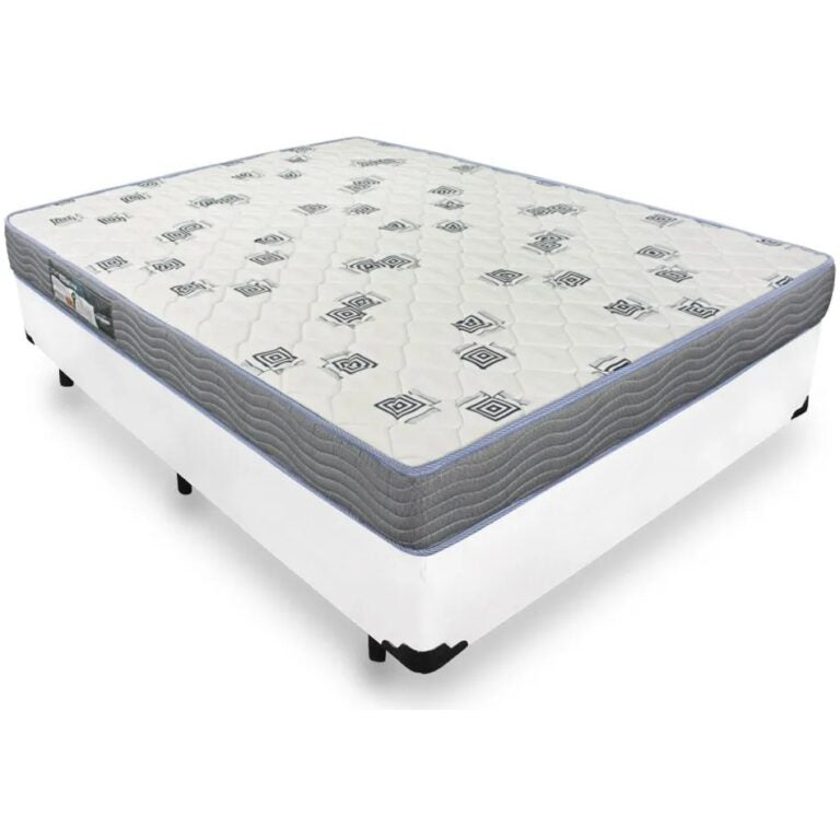 Colchão Casal Light D33 + Base Box Simples Corino Preto – ORTOBOM + BIOSTAR - Móveis furniture
