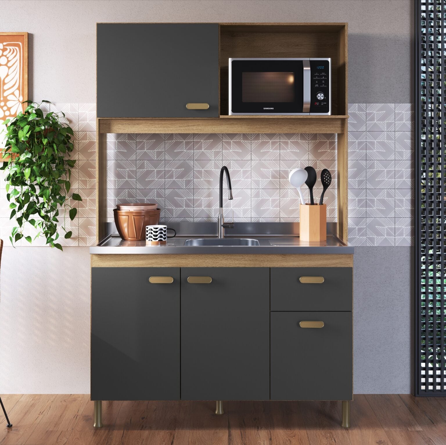 Kit Cozinha Veneto 1,22 m Castani/Chumbo – INDÉKES