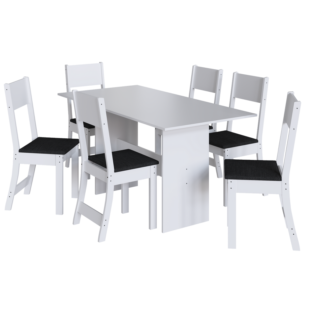 Mesa 6 Cadeiras Karla Branco/Linho Preto – INDÉKES