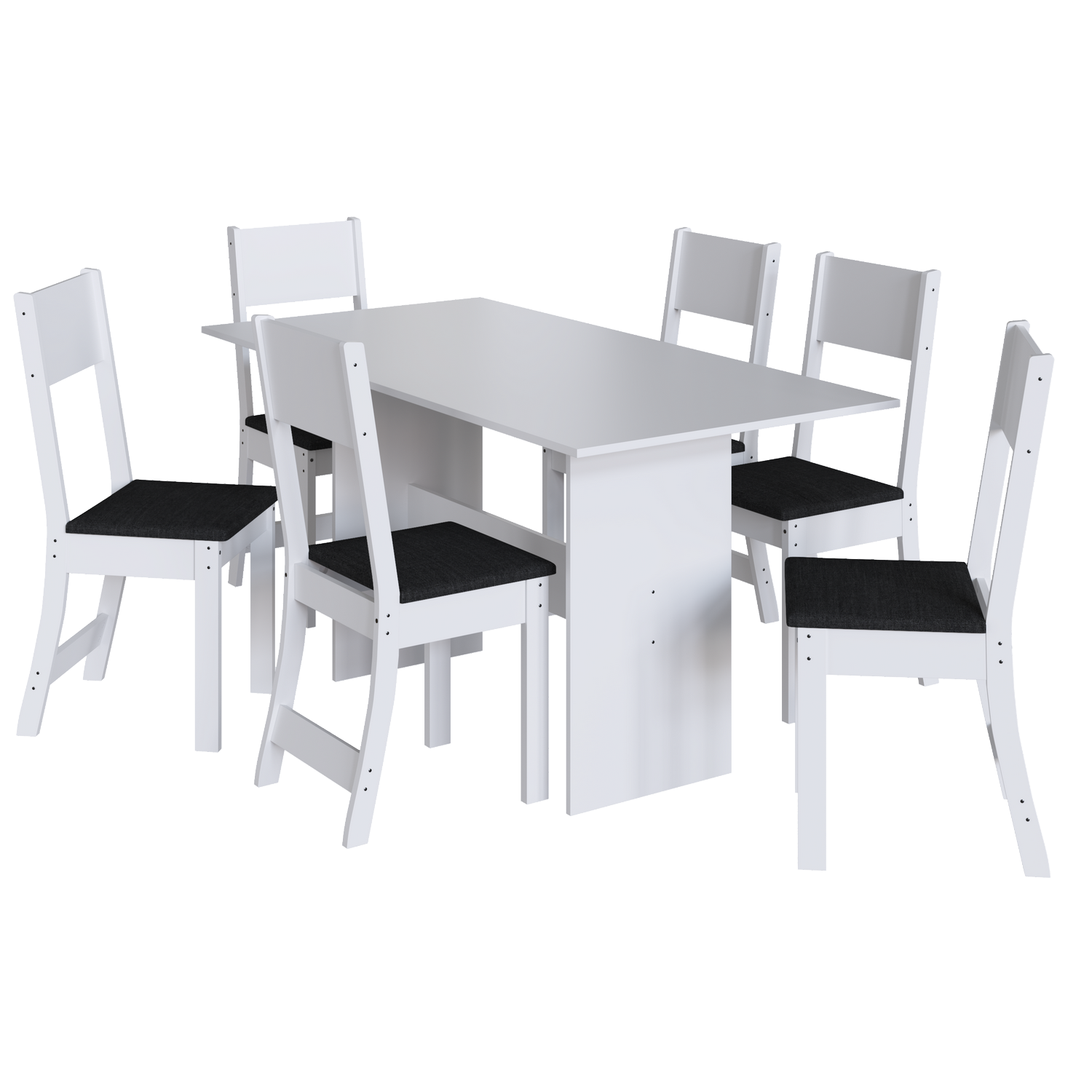 Mesa 6 Cadeiras Karla Branco/Linho Preto – INDÉKES