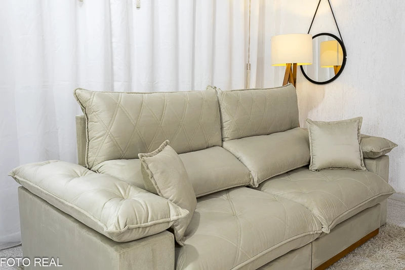 Sofá Retrátil Reclinável 2.30m Magnum Veludo Bege - Molas Ensacadas