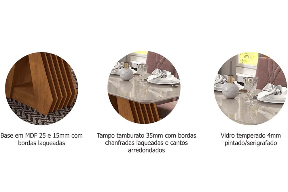 Conjunto Sala de Jantar Mesa Agata 180x90 cm e 6 Cadeiras Paola Cimol Nature/Off White/Nude - Móveis furniture