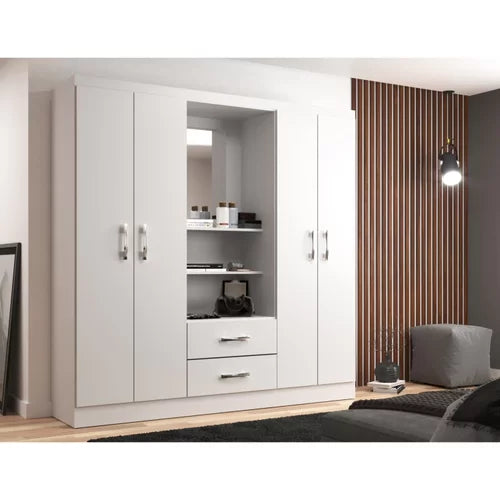 Guarda Roupa Casal com 4 Portas 2 Gavetas Capelinha Evidência Móveis Branco - Móveis furniture