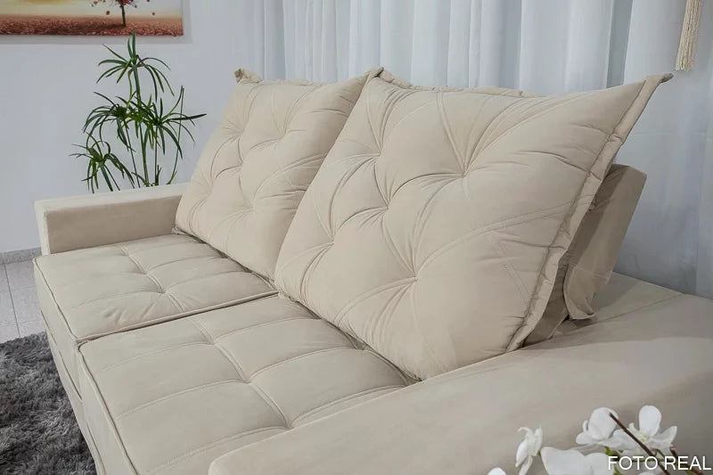 Sofá Retrátil Reclinável Berlim 2.50m Bege - D33 e Molas Ensacadas - Móveis furniture