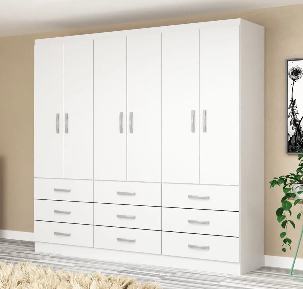 Guarda-Roupa Casal Bergamo 6 Portas 9 Gavetas Branco - Evidencia Móveis - Móveis furniture
