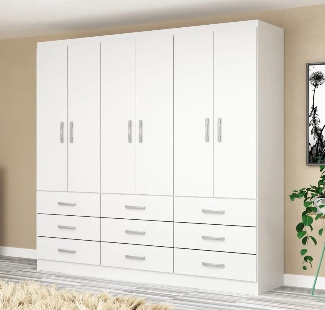 Guarda-Roupa Casal Bergamo 6 Portas 9 Gavetas Branco - Evidencia Móveis - Móveis furniture
