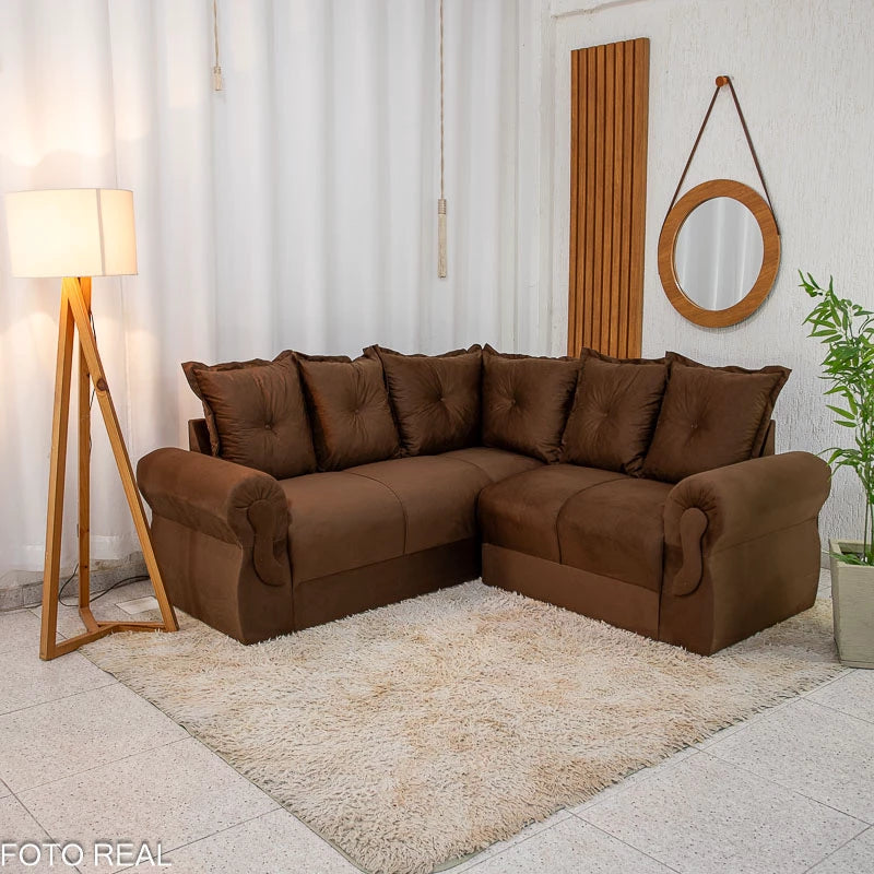 Sofá Canto Bianca Veludinho Marrom RF
