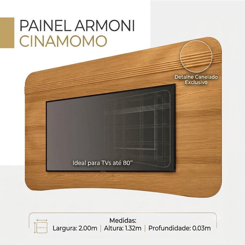 Rack Elara Larg. 2.00m Cinamomo + Painel Armoni Larg. 2.00m Cinamomo - HB Móveis