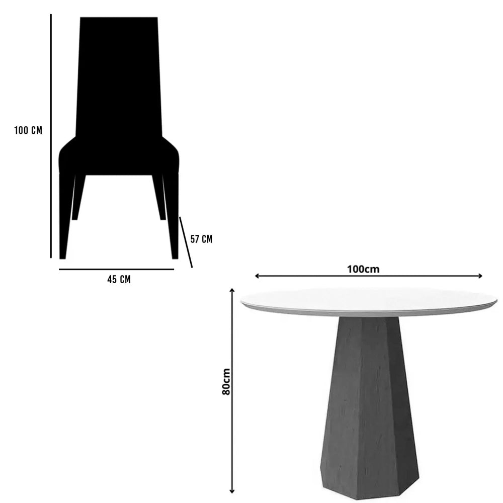 Mesa de Jantar Isis Sem Vidro Redonda 100cm e 4 Cadeiras Jasmim em Veludo Estofadas New Ceval
