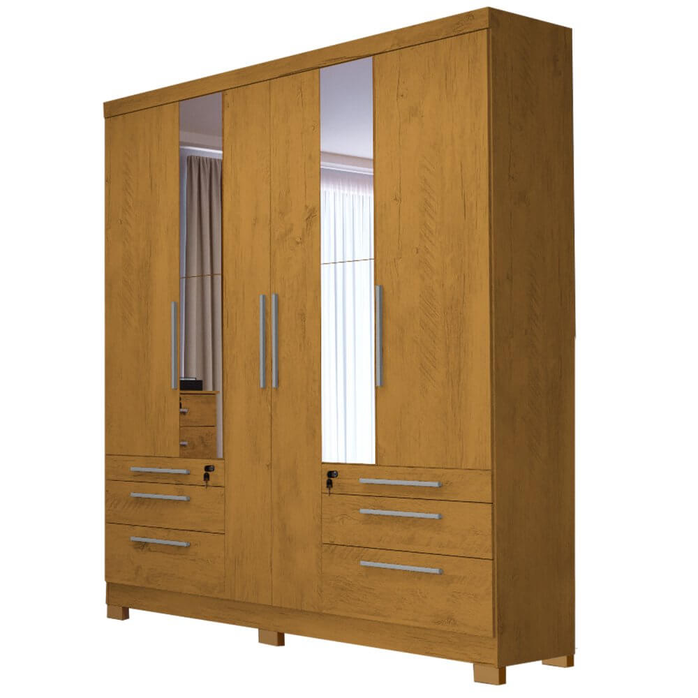 Guarda Roupa Novara Casal com Espelho 6 Portas 6 Gavetas - Móveis furniture