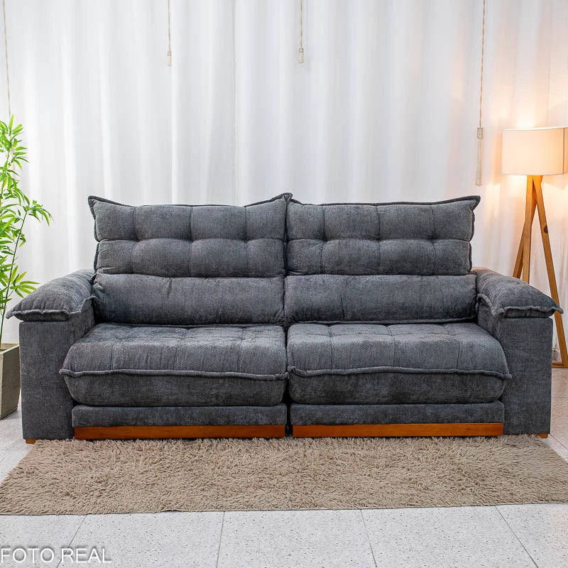 Sofá Retrátil Reclinável Itauna 2.30m Chenille Grafite 573 D28 Soft - Molas Ensacadas