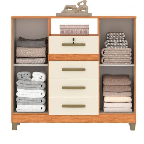 Cômoda 4 Gavetas 2 Sapateiras Angra CO260 Cinamomo/Off White – FELLICCI