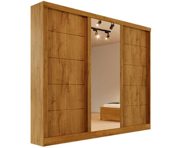 Guarda Roupa Casal 3 Portas de Correr e 4 Gavetas c/ Espelho Capri Bianchi