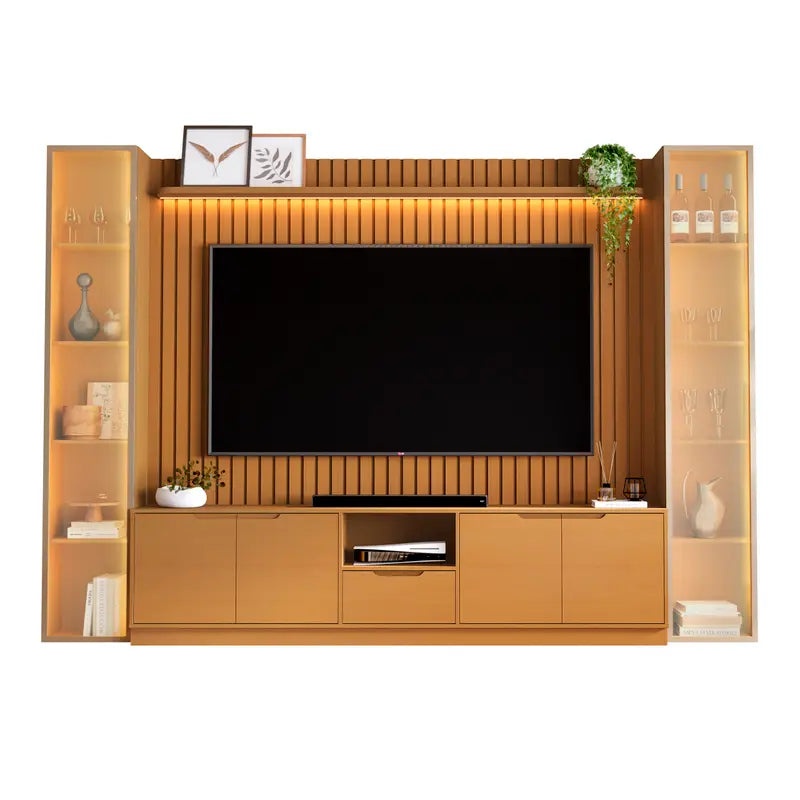 Rack com Painel Tucuma Ripado 230cm com Prateleira 2 Torres e Led 6 Portas 1 Gaveta Jb Bechara
