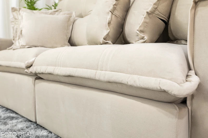 Sofá Retrátil Reclinável Ferrara 2.50m Veludo Bege 01 D33 e Molas Ensacadas - Móveis furniture