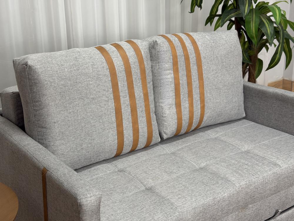Sofa Cama Dominic 1.40m – Cinza Linho/Marrom Courino