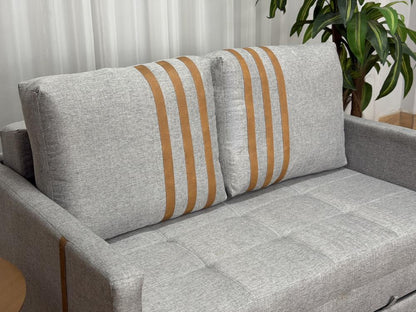 Sofa Cama Dominic 1.40m – Cinza Linho/Marrom Courino