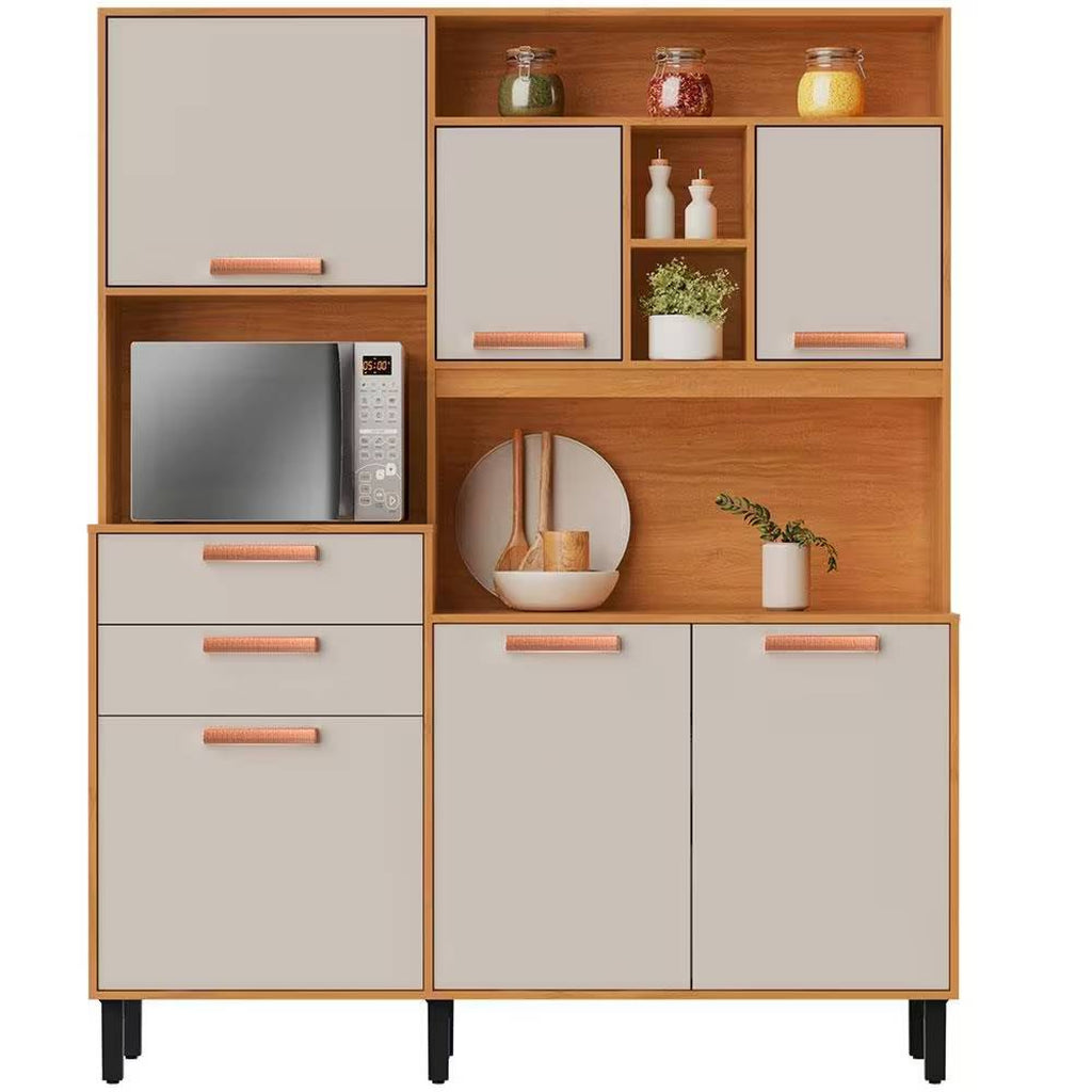 Kit Cozinha Compacta Napoles c/ 6 Portas 2 Gavetas 6 Prateleiras-Cinamomo/Off White - Móveis furniture